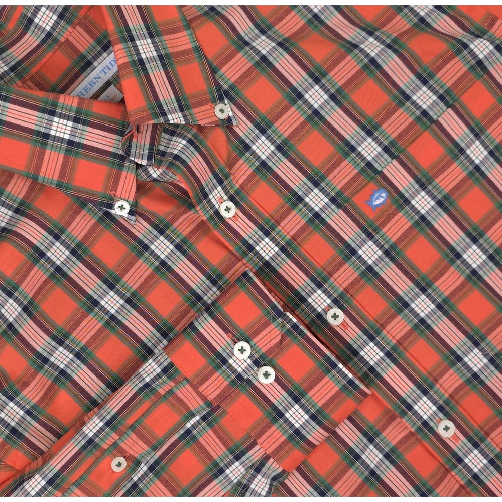 Southern Tide Shirt Mens Small Red Plaid Long Sleeve Stretch Tailored Fit Preppy